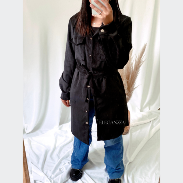 chemise longue en velours -Noir-