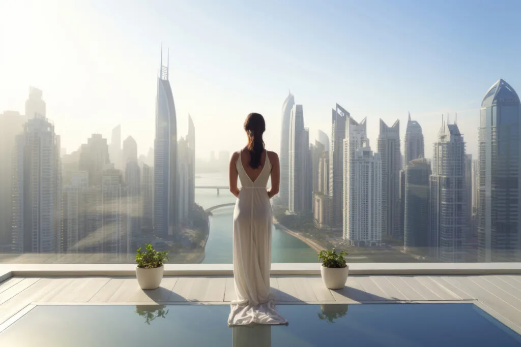 femme en voyage à Dubaï en famille