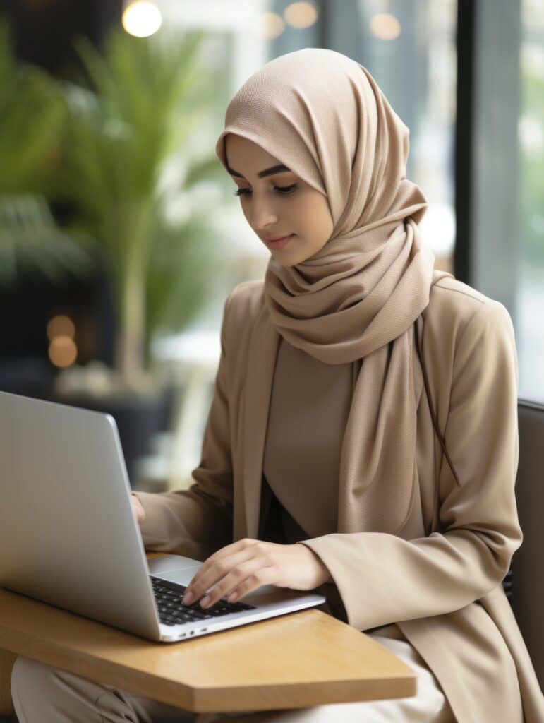 femme voilée cherchant des hijabs en ligne
