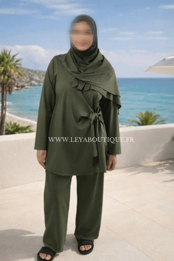 burkini femme a nouer vert olive elegant